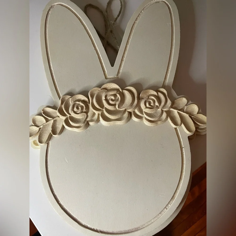 Bunny Rabbit Flower Wood Art Wall Decor, DIY Paintable Arts & Crafts, Nursery